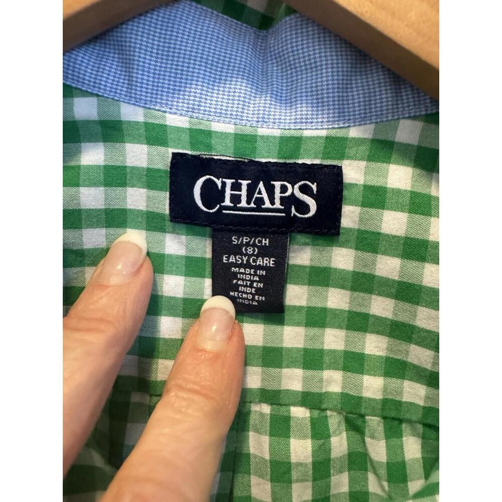 Chaps Ralph Lauren Boys Small Green Short Sleeve Button-Up Shirt Checkered - Picture 2 of 4